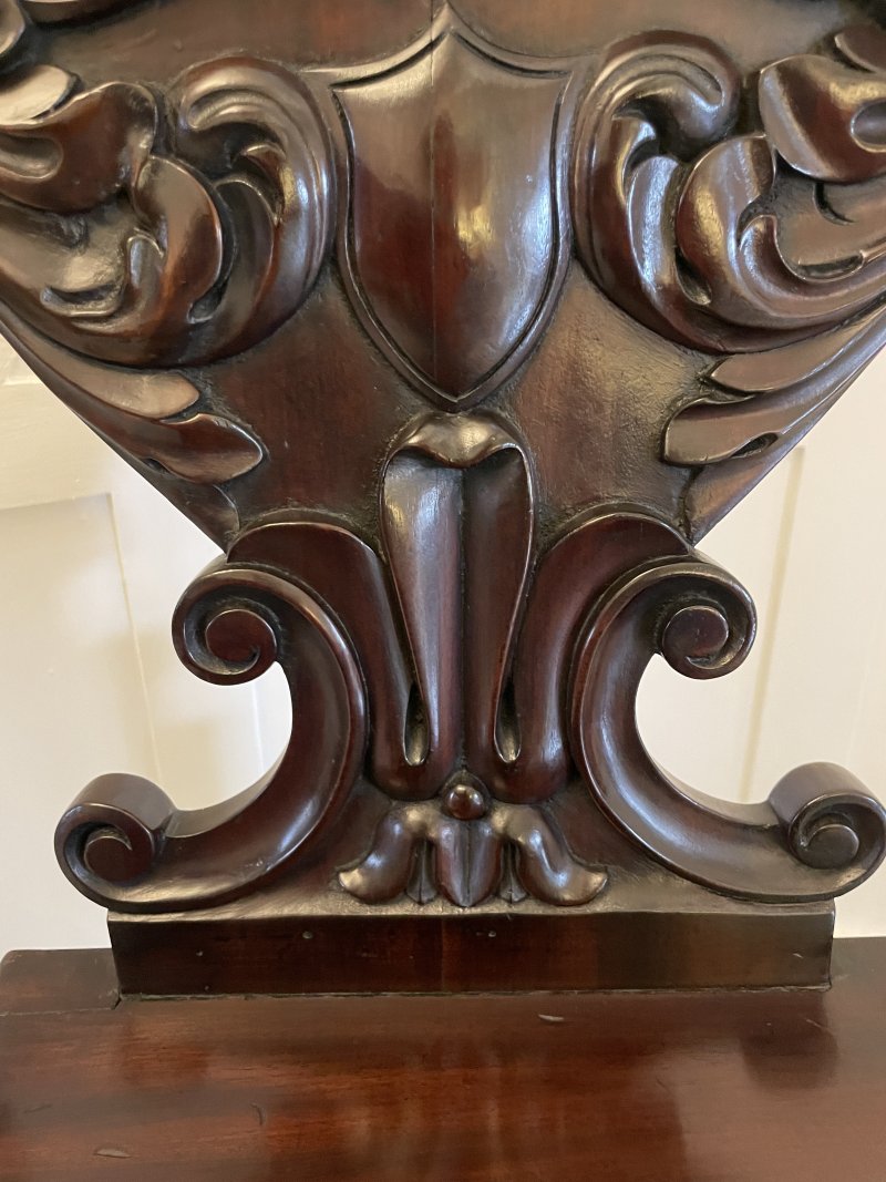 Outstanding Quality Pair of Antique Regency Carved Mahogany Hall Chairs - Image 11